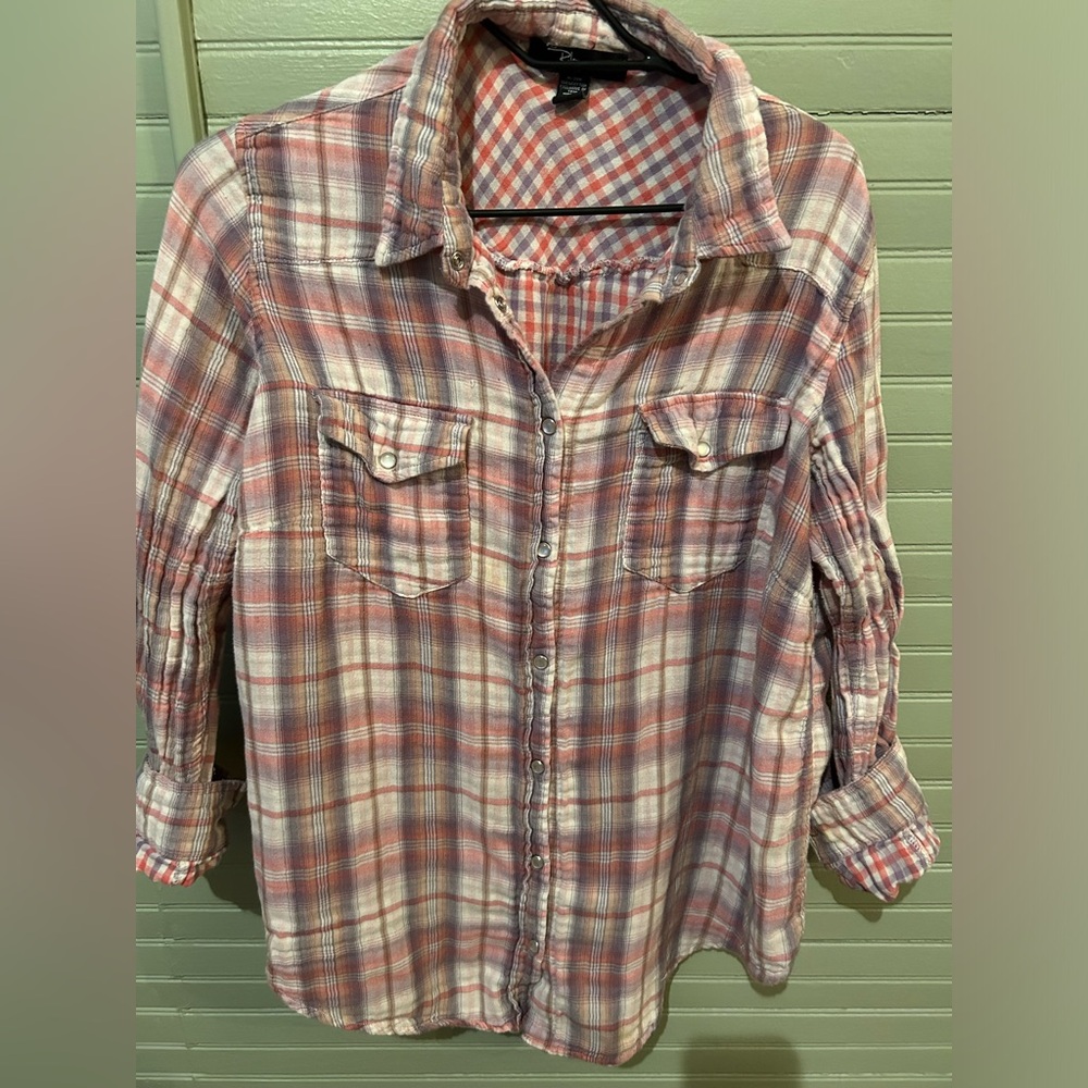 Riley + James Women's Western Button-Down Plaid Shirt size 18/20, pink/purple